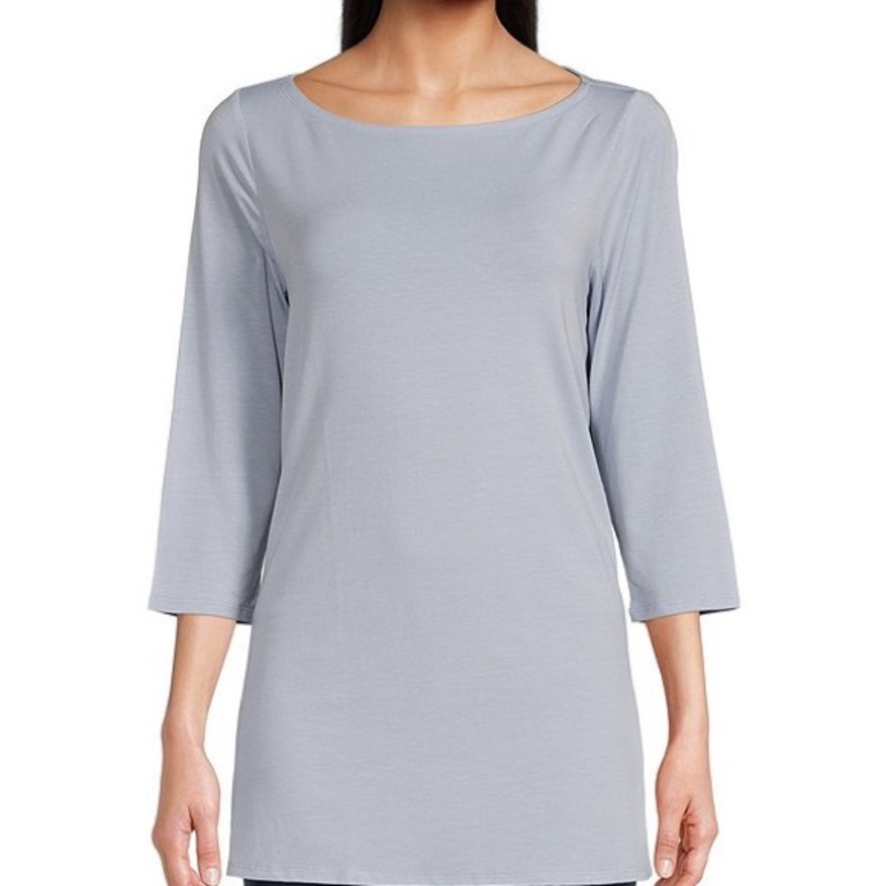 Eileen Fisher Stretch Knit Jersey Boat Neck 3/4 Sleeve Tunic. Size Large.